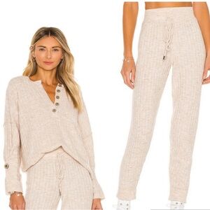 Free People Around The Clock Beige Ribbed Lounge Set Top (Large) Bottom (Medium)